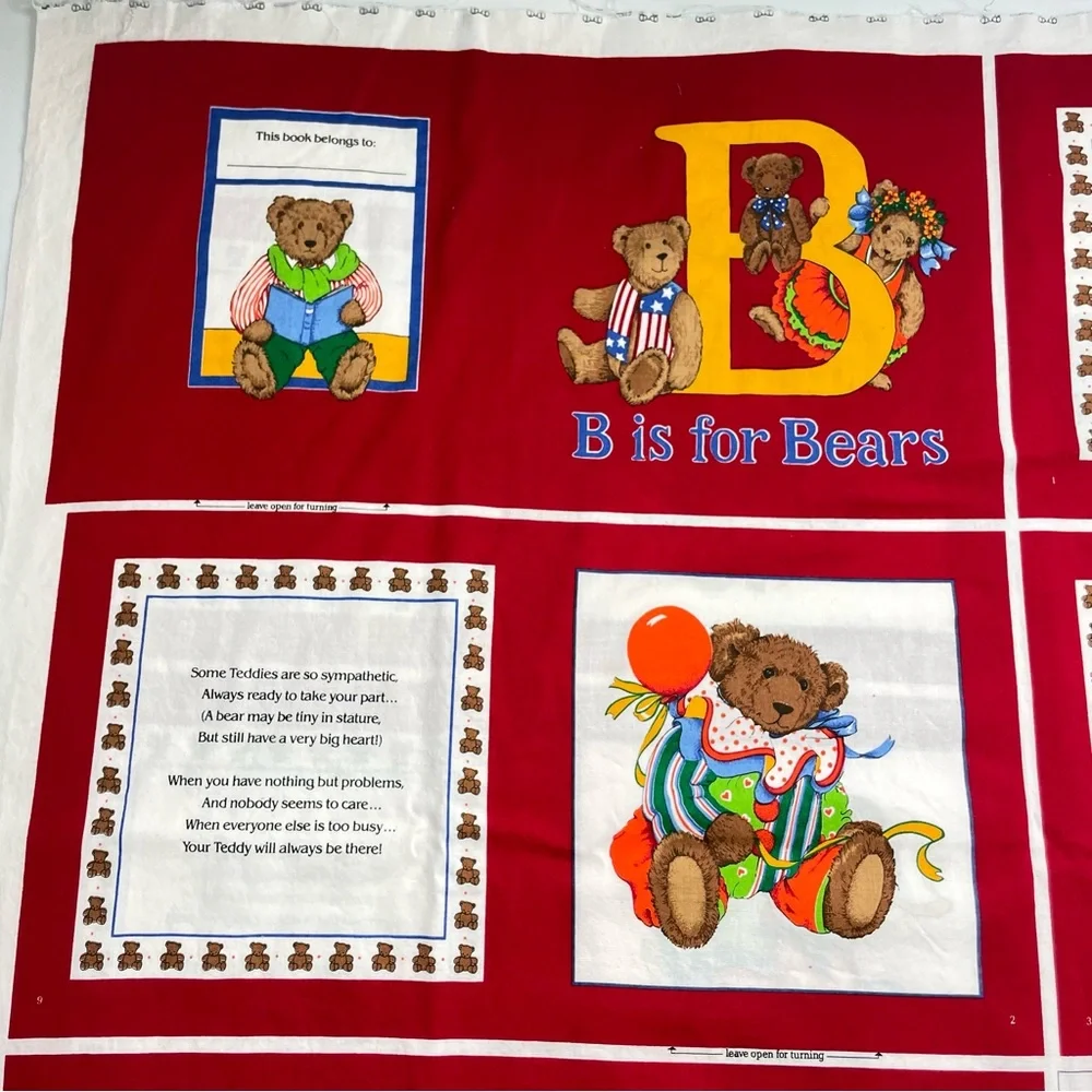 Cloth Book Kit B is for Bears Children DIY‎ Sewing Set of 2 Fabric Panels Craft